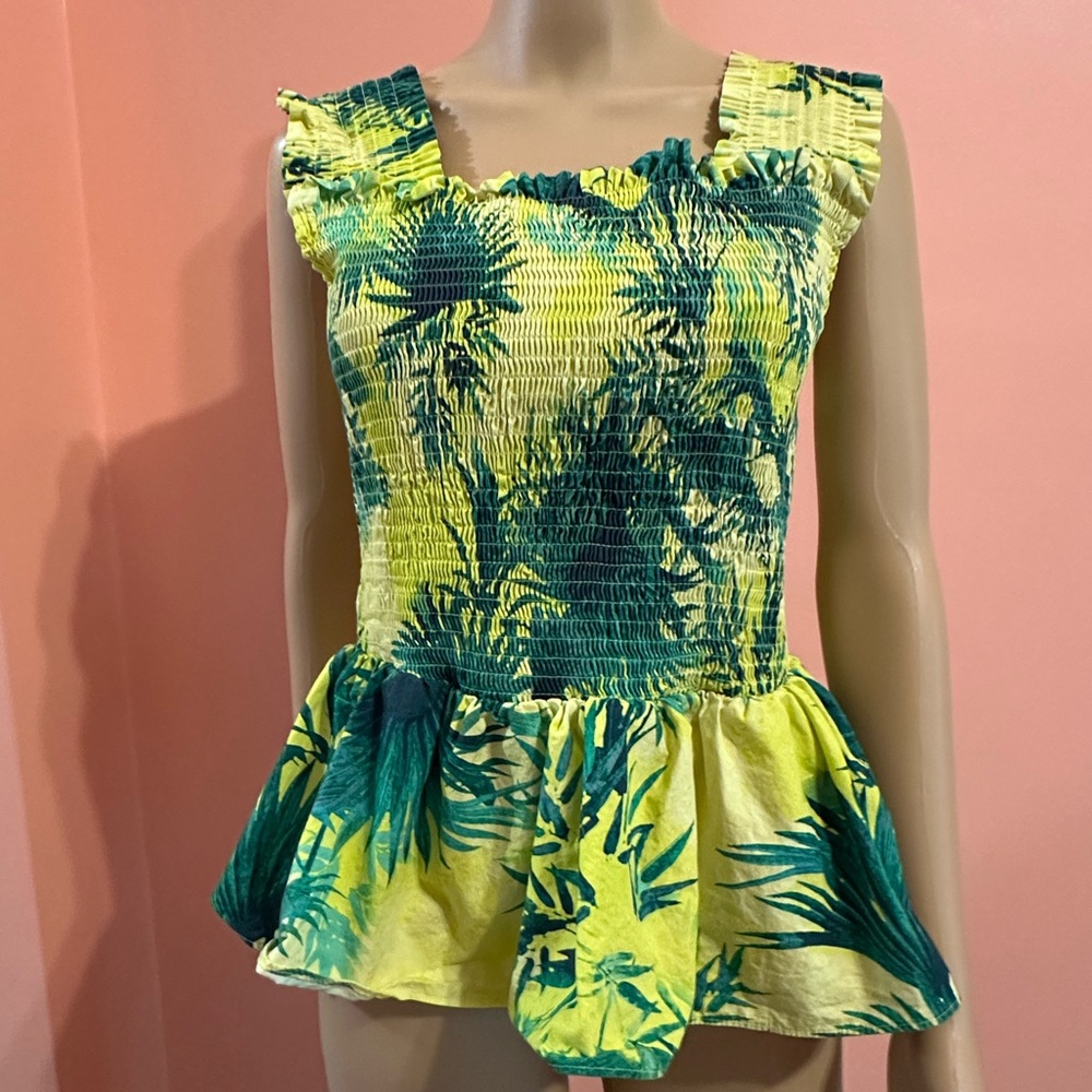 Women’s Mocked Sun-top, Size Large, yellow & Green